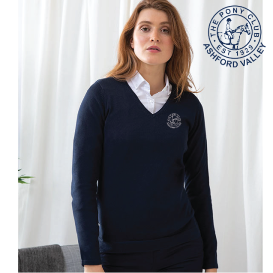 (image for) PC Embroidered Ladies 12 Gauge V-neck Jumper (HB721)